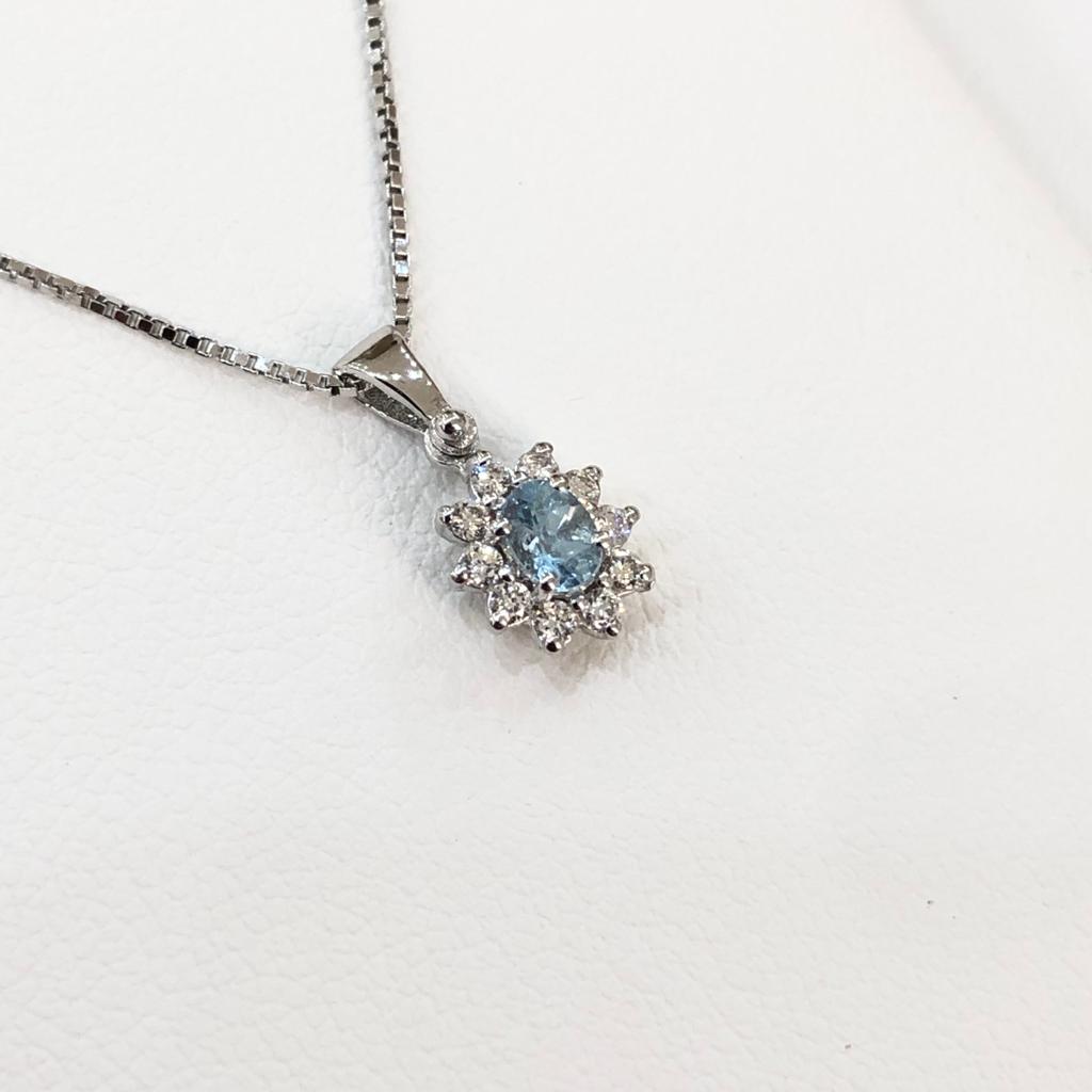Collana con Acquamarina e Diamanti in Oro Bianco 18kt – PG Gioielli