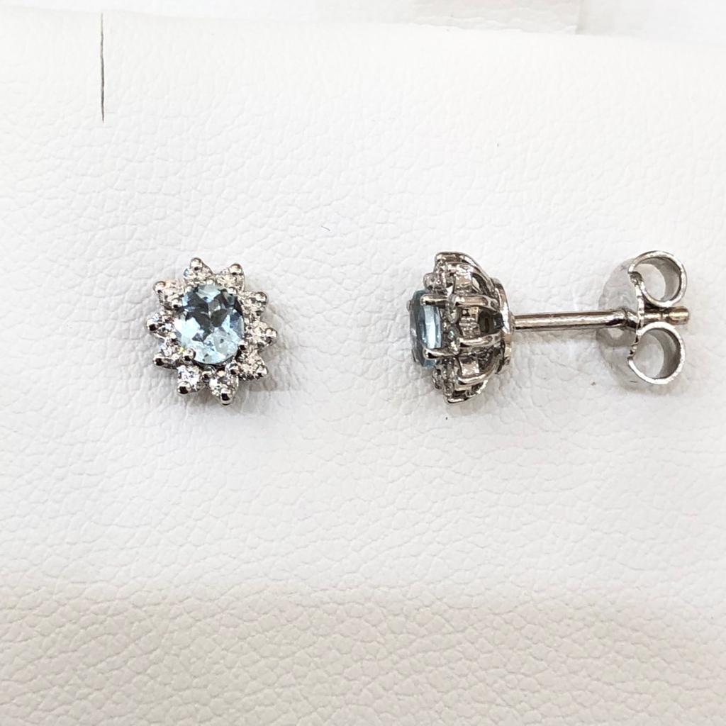 Orecchini con Acquamarina e Diamanti in Oro Bianco 18kt – PG Gioielli