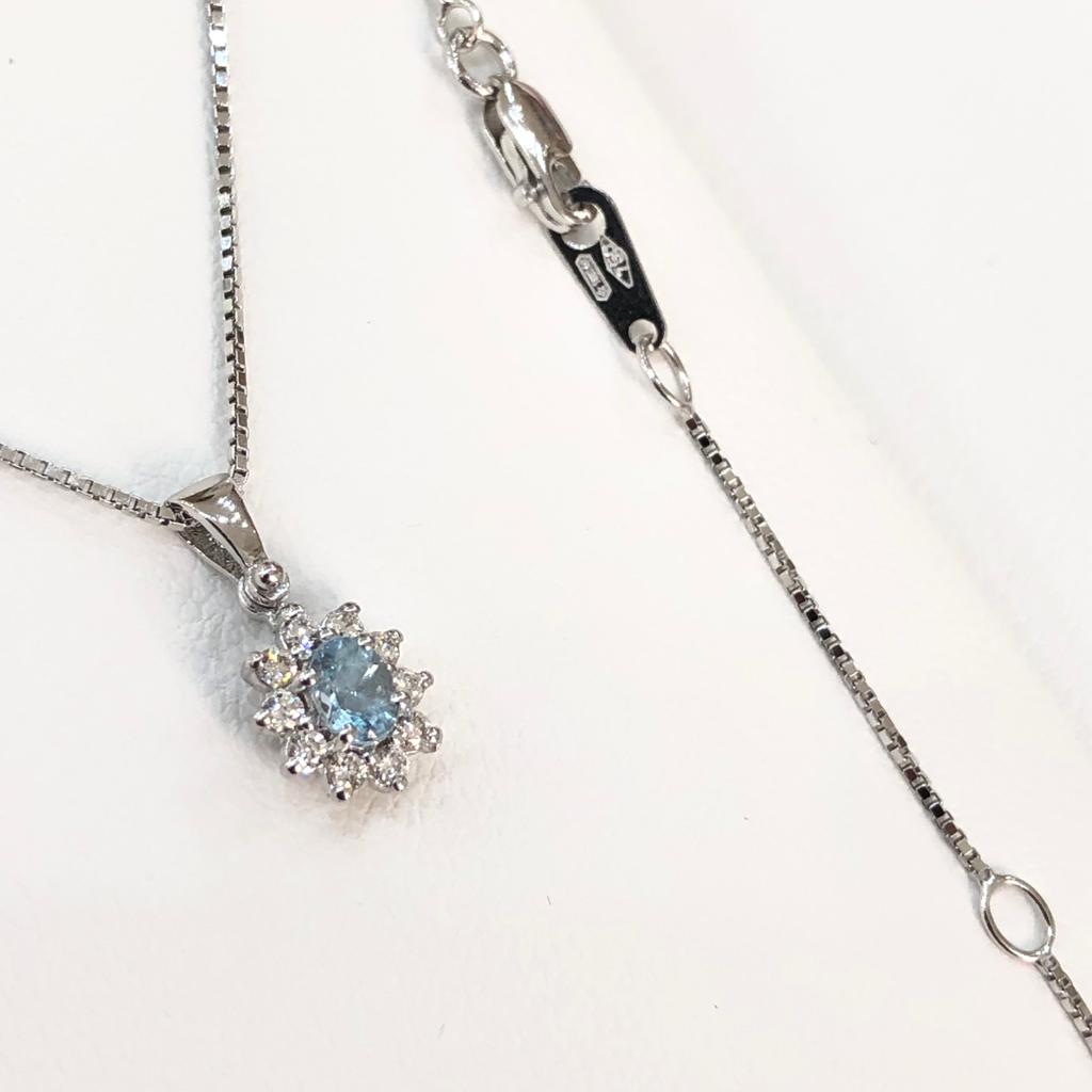 Collana con Acquamarina e Diamanti in Oro Bianco 18kt – PG Gioielli