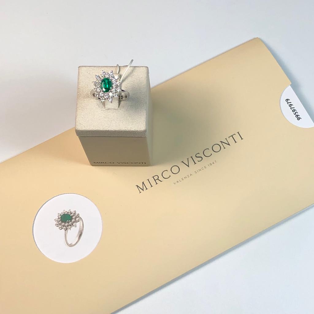 Anello con Smeraldo e Diamanti in Oro Bianco 18kt – Mirco Visconti