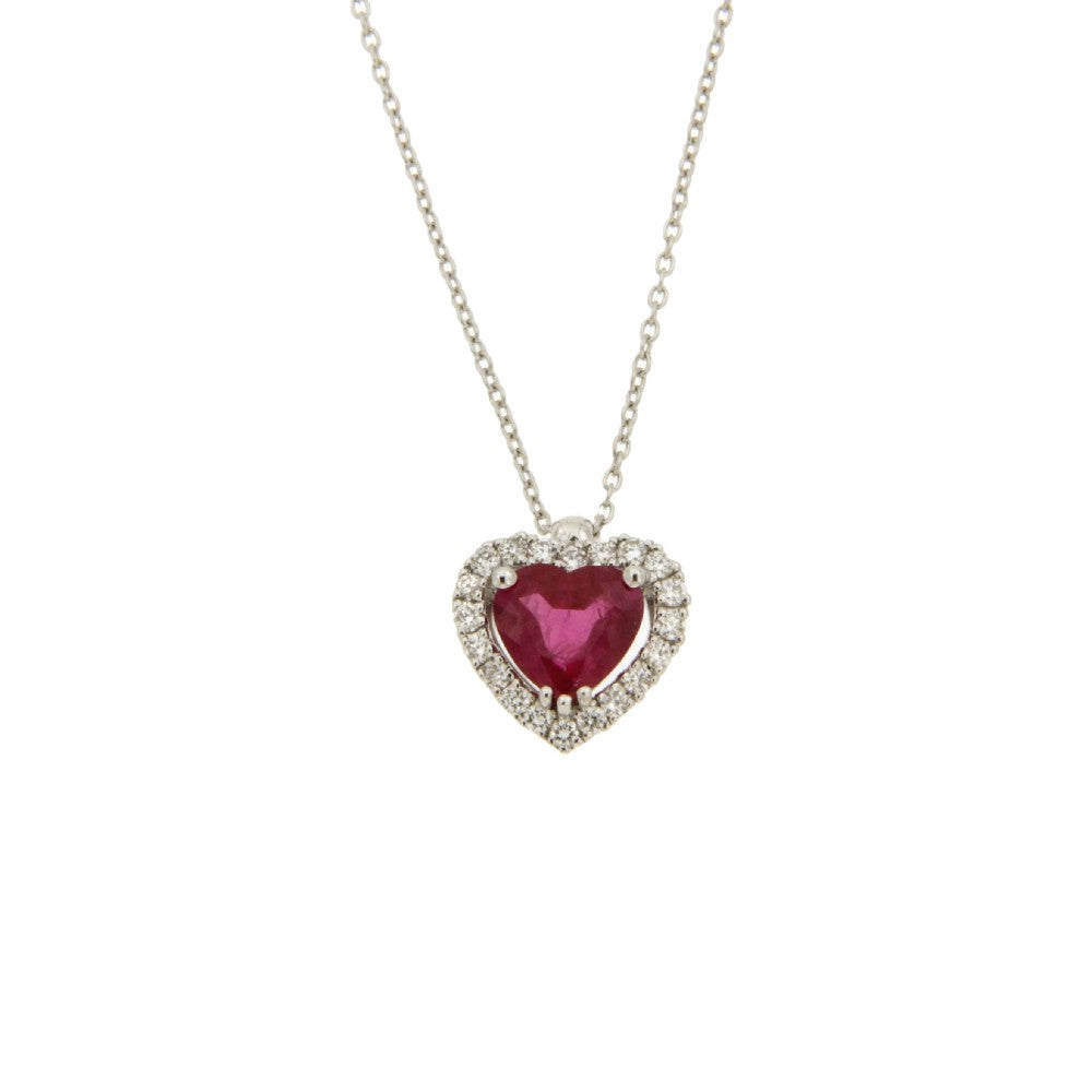 Collana Cuore con Rubino in Oro Bianco 18kt – Mirco Visconti