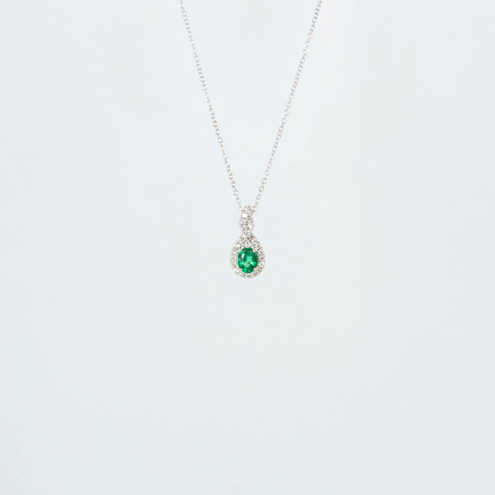 Collana con Smeraldo e Diamanti in Oro Bianco 18kt – Mirco Visconti