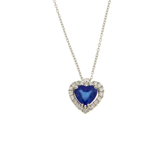 Collana Cuore con Zaffiro in Oro Bianco 18kt – Mirco Visconti