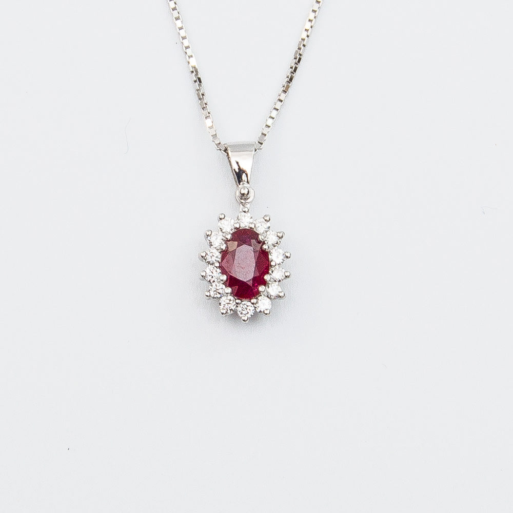 Collana con Rubino e Diamanti in Oro Bianco 18kt – PG Gioielli